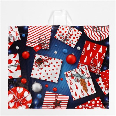 Пакет подарочный новогодний «Яркие подарки», полиэтиленовый с петлевой ручкой, 50*58см 126314