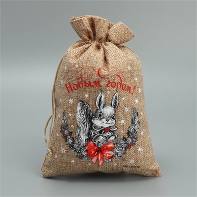 Мешочек новогодний подарочный с термонаклейкой «Белочка», 16*24см 126377