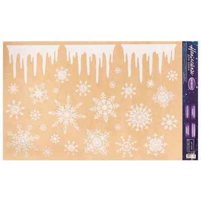 Наклейки на окна многоразовые «Новогодние снежинки», 33*50см 126418