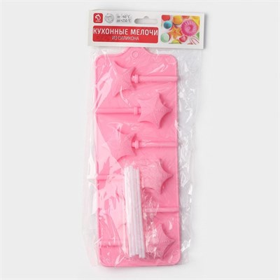 Форма д/леденцов «Звездочёт», силикон, 9.5*24*1см, 6 ячеек (4.2*3.8см), с палочками, МИКС 126508