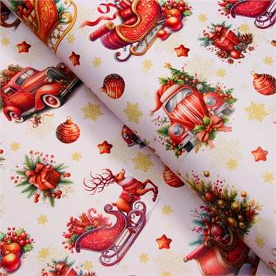 Бумага упаковочная «Новогодние сани», глянец, 1л, 80г/м², 70*100см 126572
