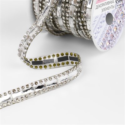 Стразы термоклеевые «Прямоугольник», 8мм, 1м, цв серебряный 126638