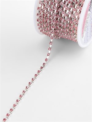 Цепь со стразами, металл, стекло, 3мм, SS12, 1м, розовая 126643