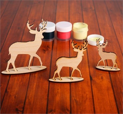 Н-р фигурок д/декора «Олени на подставке», 3шт, д/росписи, 5*6.5см, 7*8.5см, 9.5*11см (без красок) 20209