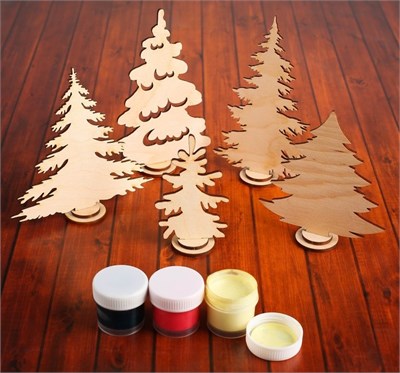 Н-р фигурок «Ёлочки на подставке», 5шт, заготовки д/творчества (без красок) 100642