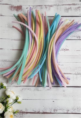 проволока синельная плюш н-р 95-100шт, пастельные оттенки микс 107526