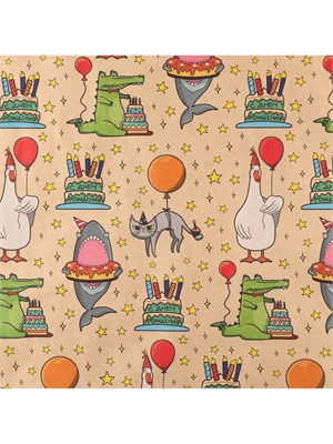 Бумага упаковочная крафтовая «Праздничные животные», 70*100см 126949