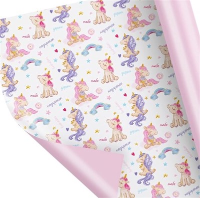 Бумага упаковочная глянцевая двухсторонняя «Единорожки», 70*100см 126961