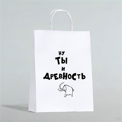 Пакет подарочный крафт с приколами «Ну ты и древность», 28*24*14см 126979