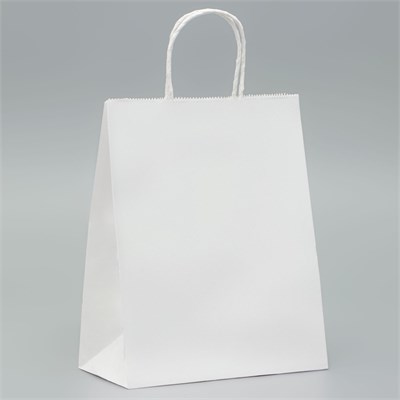 Пакет крафт без печати, белый, круглая ручка 22*12*28см 126990