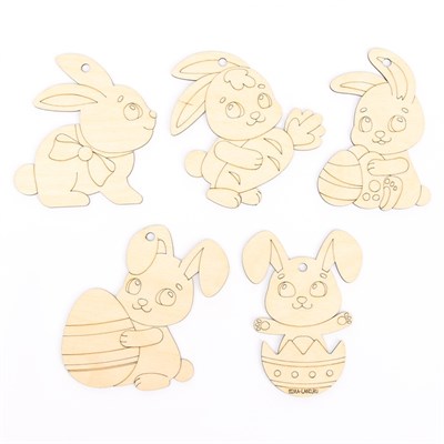 Заготовки д/творчества. Роспись по дереву «Пасха: пасхальные кролики», 5шт 127002