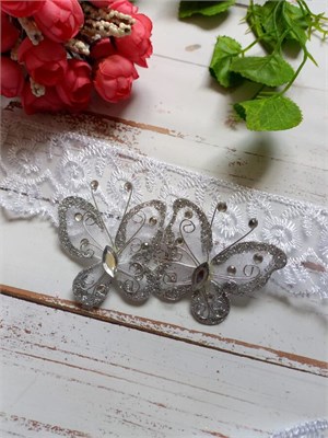 Бабочка капрон 5см н-р 2шт, цв. серебряный 107984