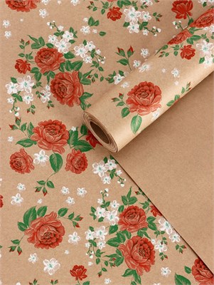 Бумага упаковочная крафт «Пионы», красный, 0.72*10м, 60г 127161