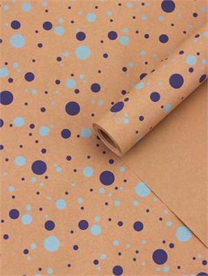 Бумага упаковочная крафт «Конфетти» синий/голубой на коричневом фоне, 0.72*10м, 60г 127163