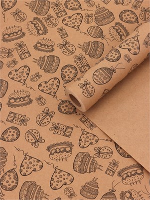 Бумага упаковочная крафт «Праздник» черный на коричневом фоне, 0.7*10м, 60г 127164