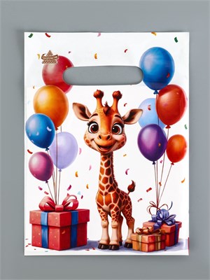 Пакет подарочный «Жирафик», полиэтиленовый с вырубной ручкой, 19*25см, 30мкм 127454