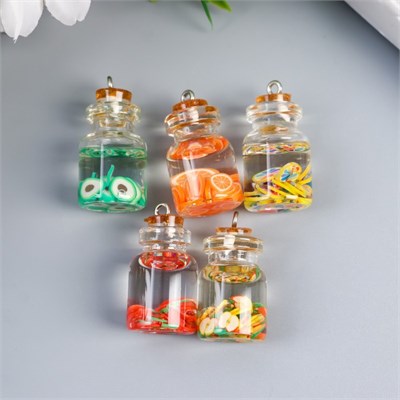 Подвеска д/творчества стекло, пластик «Фрукты в колбе», 2.8*1.5см, МИКС 1шт 127486
