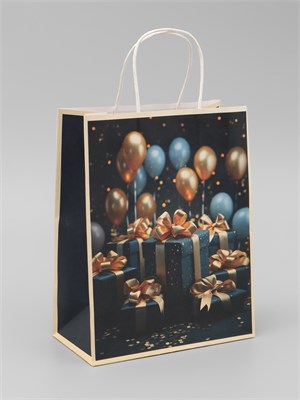 Пакет подарочный крафтовый «Подарки с золотым бантом» 27*22*11см, 120г/м² 127582