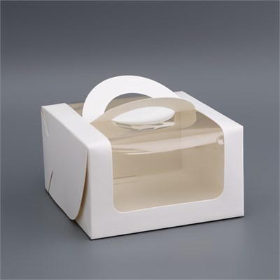 Коробка под бенто-торт с окном, белая, 14*14*8см 127648