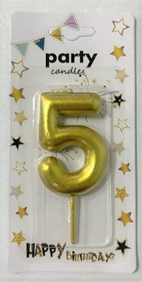 Свеча декор цифра "5" 6см Цв. золото 17435