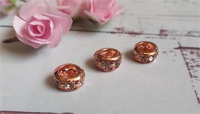 Н-р Бусин Пандора со стразами 10мм, 3шт, цвет розовое золото / прозрачные стразы 107190