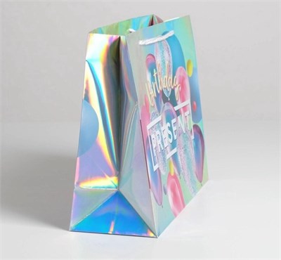 Пакет подарочный голографический, упаковка, «Birthday Present», 32*26*12см 127801
