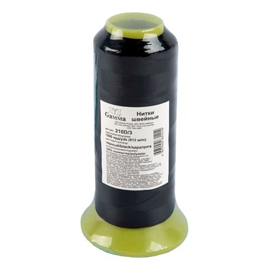 Швейные нитки (полиэстер) 210D/3 "Gamma"/"Micron" 1000я 912м цв черный 128505