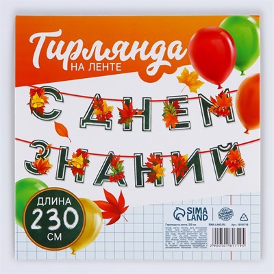 Гирлянда д/украшения класса на ленте на 1 Сентября «С днем знаний», 230см 128909