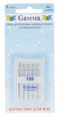 Иглы для быт. шв. машин "Gamma" NU №120 универ. 5 шт в блистере М 8819 - фото 6988