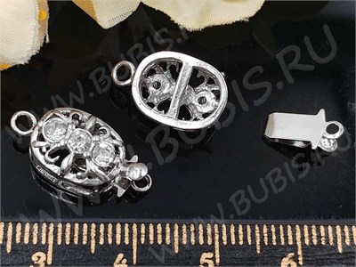 Замочек-застёжка Овальный со стразами на 1 нить 19,5*9,5*6мм Цвет платины (латунь) 5602 - фото 8473