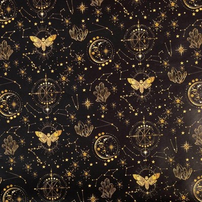 Бумага упаковочная глянцевая «Золотой космос», 70 × 100 см - фото 9471