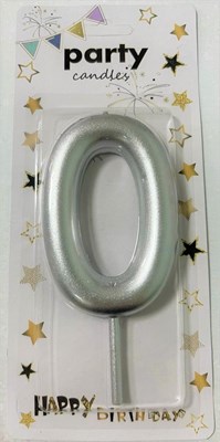 Свеча декор цифра "0" 10см Цв. серебро 22096 - фото 9810