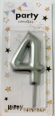 Свеча декор цифра "4" 10см Цв. серебро 10610 - фото 9812
