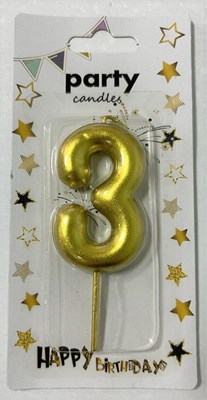 Свеча декор цифра "3" 6см Цв. золото 12743 - фото 9831