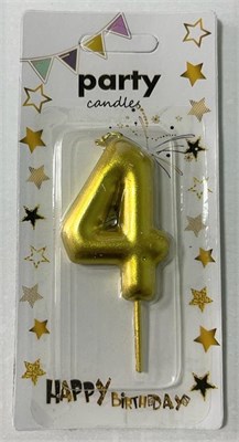 Свеча декор цифра "4" 6см Цв. золото 9534 - фото 9839