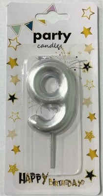 Свеча декор цифра "9" 6см Цв. серебро 322 - фото 9841