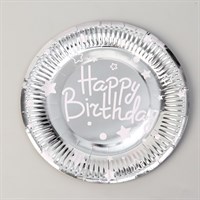 Н-р одноразовых тарелок 18см 10шт Happy birthday, цвет серебро