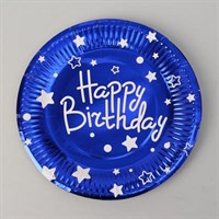 Н-р одноразовых тарелок 18см 10шт Happy birthday, цвет синий