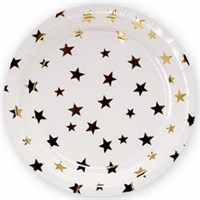 Н-р одноразовых тарелок 23см 10шт, цв белый с золотыми звездами, ассорти