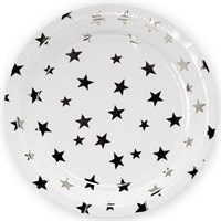 Н-р одноразовых тарелок 23см 10шт, цв белый с серебряными звездами, ассорти