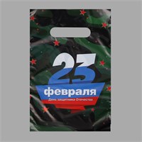 Пакет "23 февраля", полиэтиленовый с вырубной ручкой, 20*30см, 30мк 21835