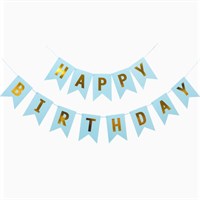Гирлянда-флажки на ленте 16,5*11,5см "Happy Birthday" 3,2м Цв.голубой 109612