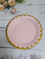 Набор одноразовых тарелок  розовый с золотыми элементами 17,5см 10шт