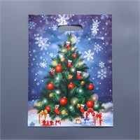 Пакет "Яркая елочка", полиэтилен с вырубной ручкой, 40х31см 113070