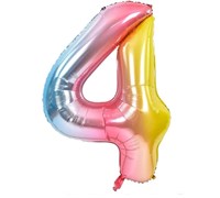 Шар фольгированный Цифра 4 40"(101,6см)  Цв. градиент голубой/розовый/желтый 113958