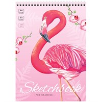 Скетчбук 60л, А4 ArtSpace "Flamingos", на гребне, 160г/м2