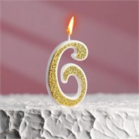 Свеча цифра золото глиттер "6" 5см 114892
