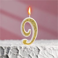 Свеча цифра золото глиттер "9" 5см 114894