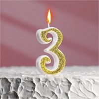 Свеча цифра золото глиттер "3" 5см 114896