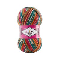 Alize Superwash Comfort Socks 75% шерсть/25% полиамид, 100г №7839 оранж/бирюза 119794
